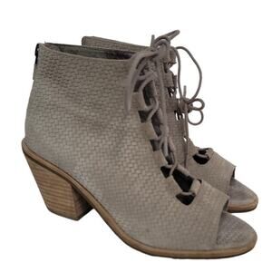 Eileen Fisher Womens Slew Ankle Bootie Peep Toe Lace‎ Up Zip Suede Tan Womens 6